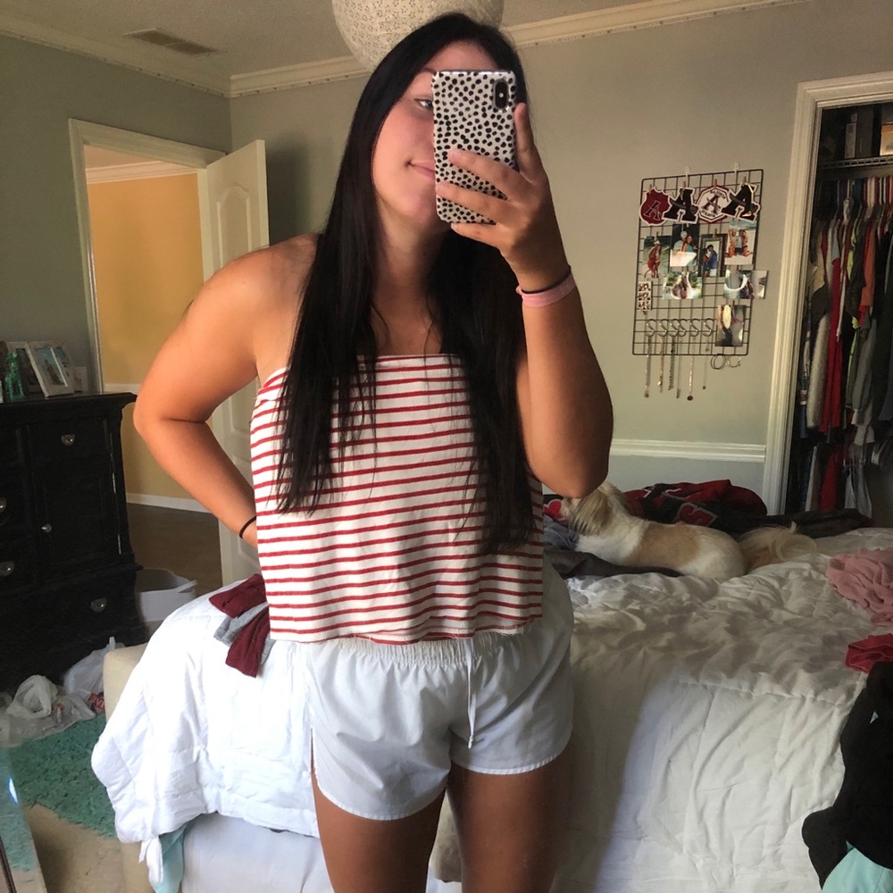 striped off shoulder crop top